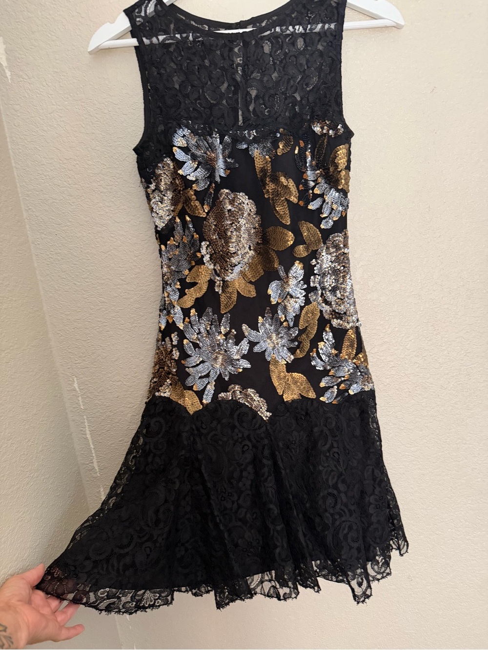 Nicole Miller “Like to Party” Black Lace Floral Sequin Cocktail Dress Sz 0 USA - Picture 5 of 13